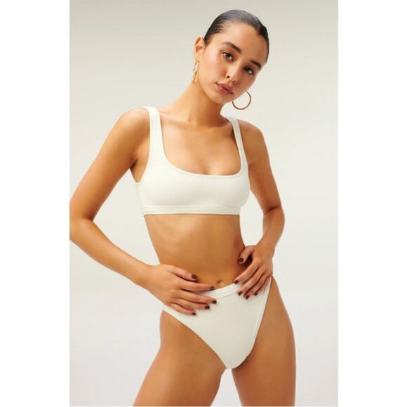 Good American SET White Ribbed Bikini Swim Top & Bottom Womens Size 1 / US S - Picture 1 of 7